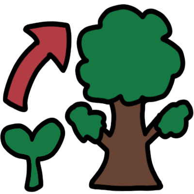 A sprout, with an arrow pointing from it to an oak tree.